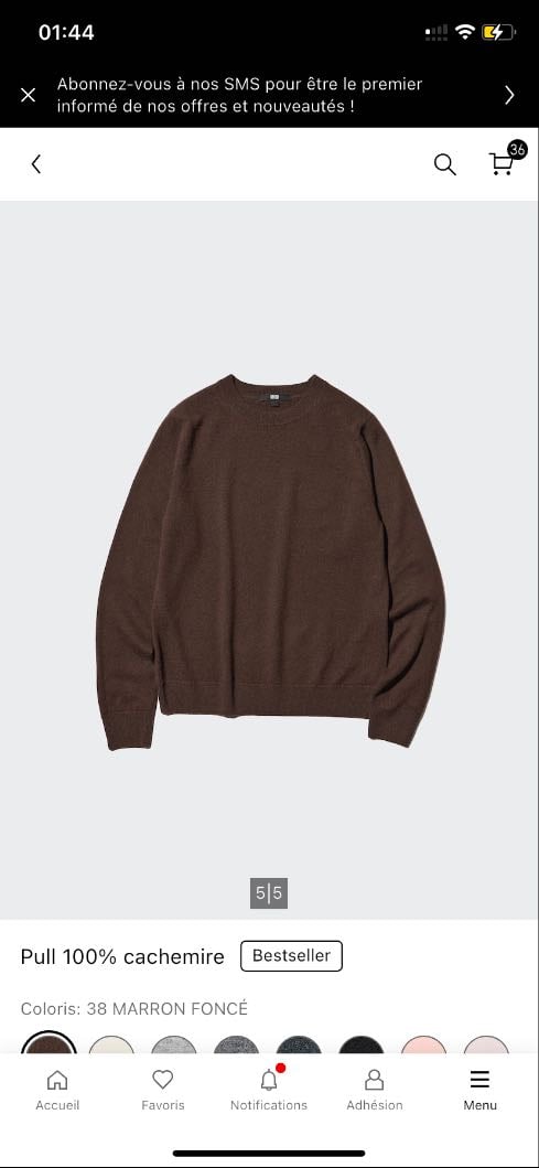 Pull 100% cachemire Marron Foncé - 89.90€