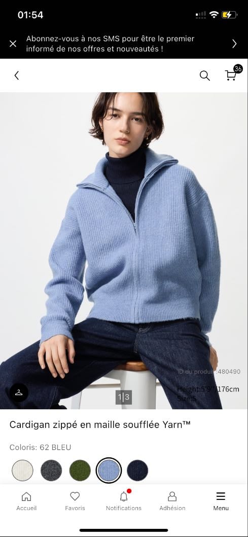 Cardigan Zippé en maille soufflée | Bleu Ciel - 39.90€