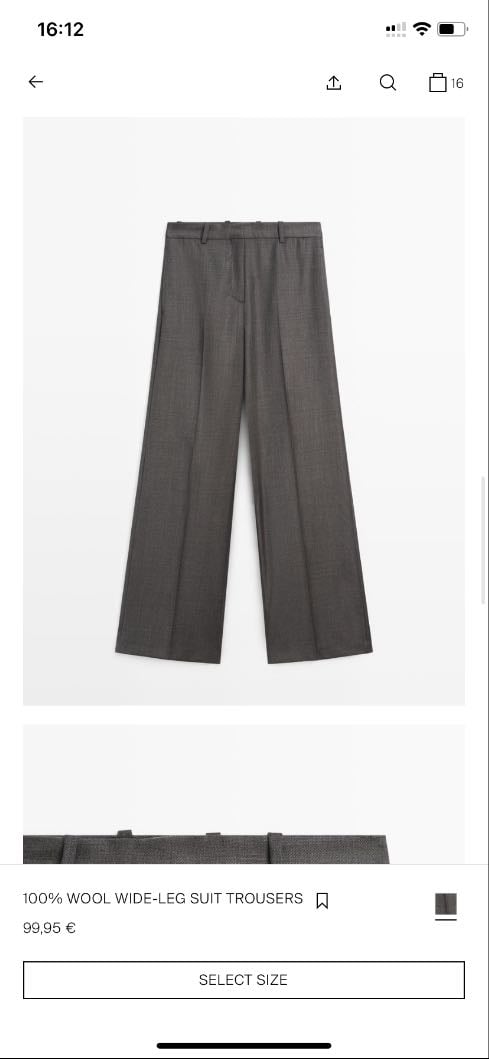 Pantalon de Tailleur Large 100% Laine - Brown Massimo Dutti - 99.95€