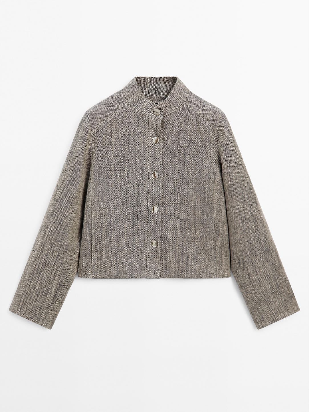 CASACO CURTO COM GOLA DE TIRA EM LINHO - Massimo Dutti