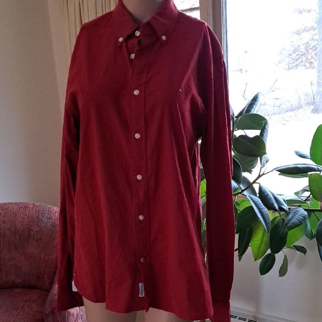 Oversized dark red button up blouse - Outfit #2