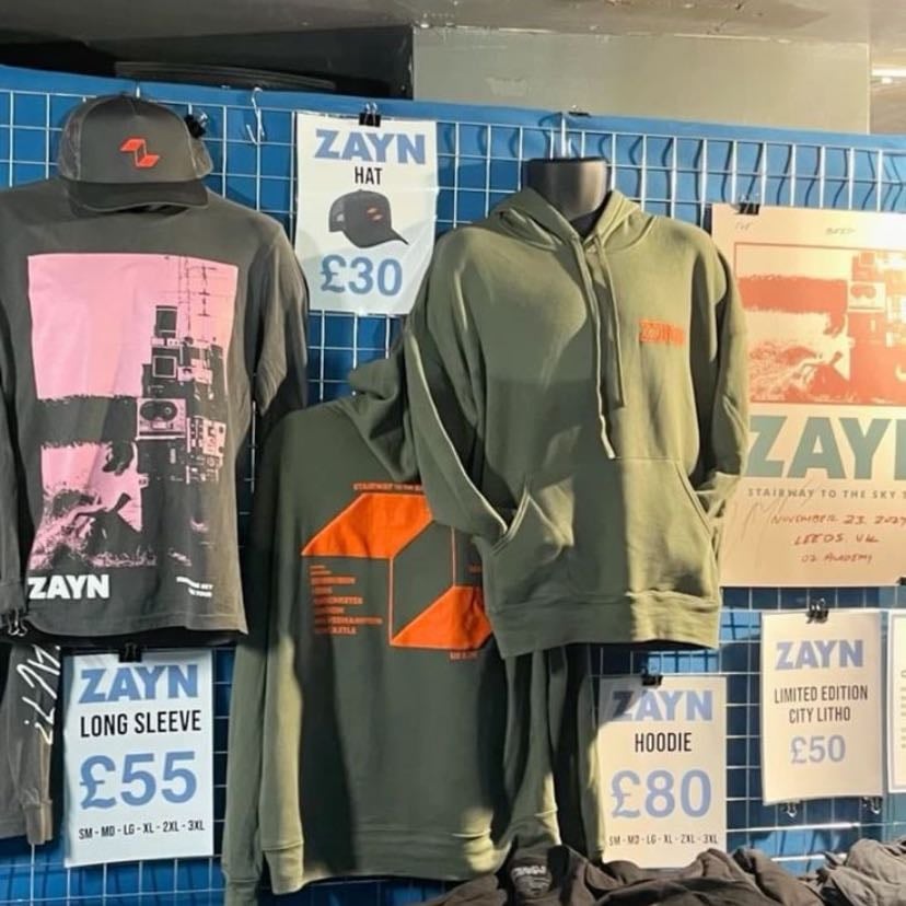 Zayn hoodie and T-shirt and like 10 cds - From when I went to see him in December, the cds I have are like a mix of the solo boys and the bands music x