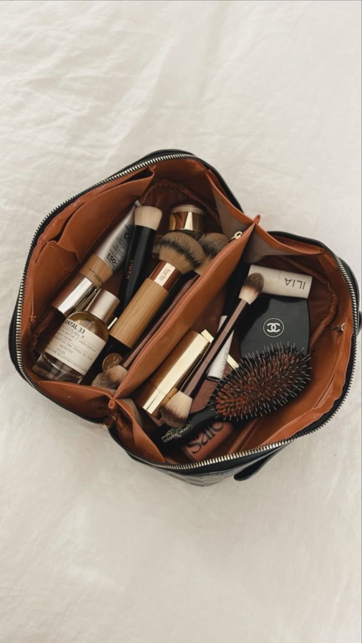 makeup bag con espacio para brochas