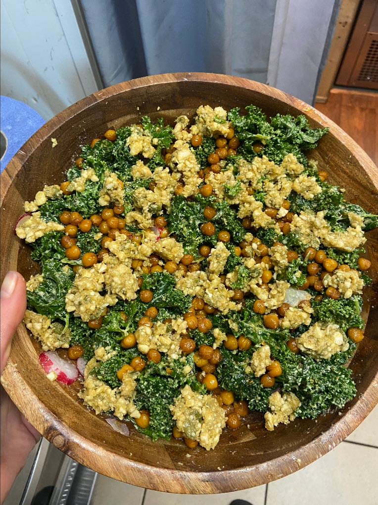 Vegan kale Caesar with chickpeas and cashew cheese