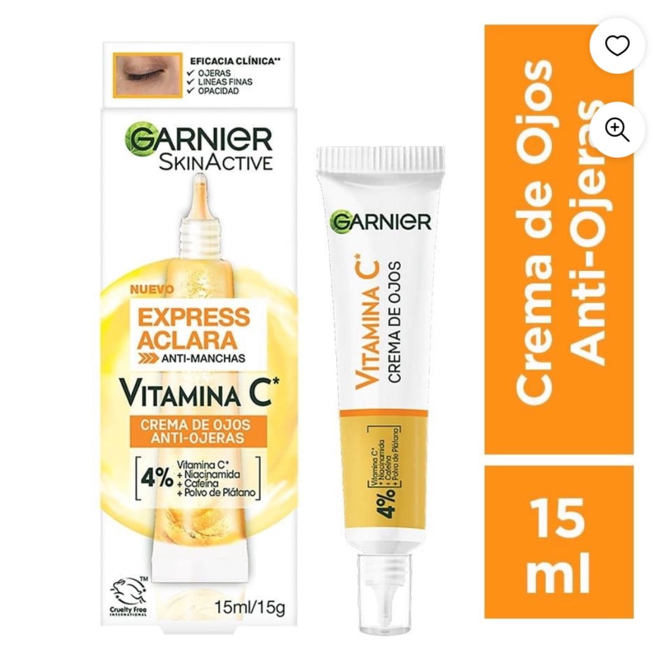 Crema para ojos Garnier Skin Active express aclara vitamina C antiojeras 15 ml