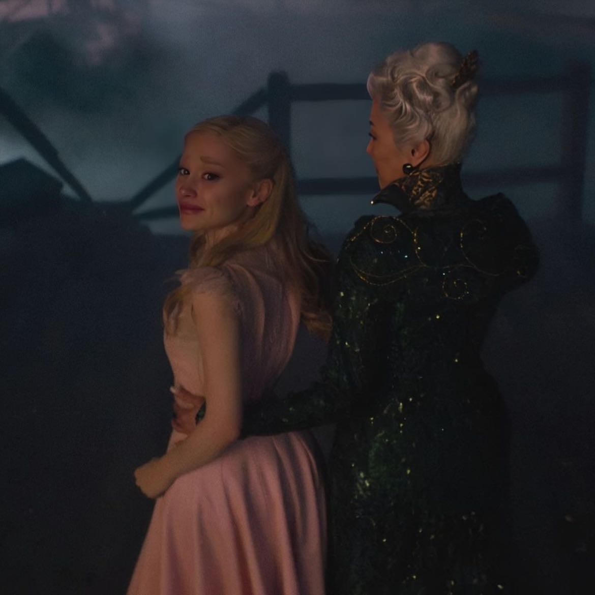 wicked - "i hope you're happy" from glinda during the end of defying gravity, as everyone in the background calls elphaba wicked, and elphaba sings over glinda