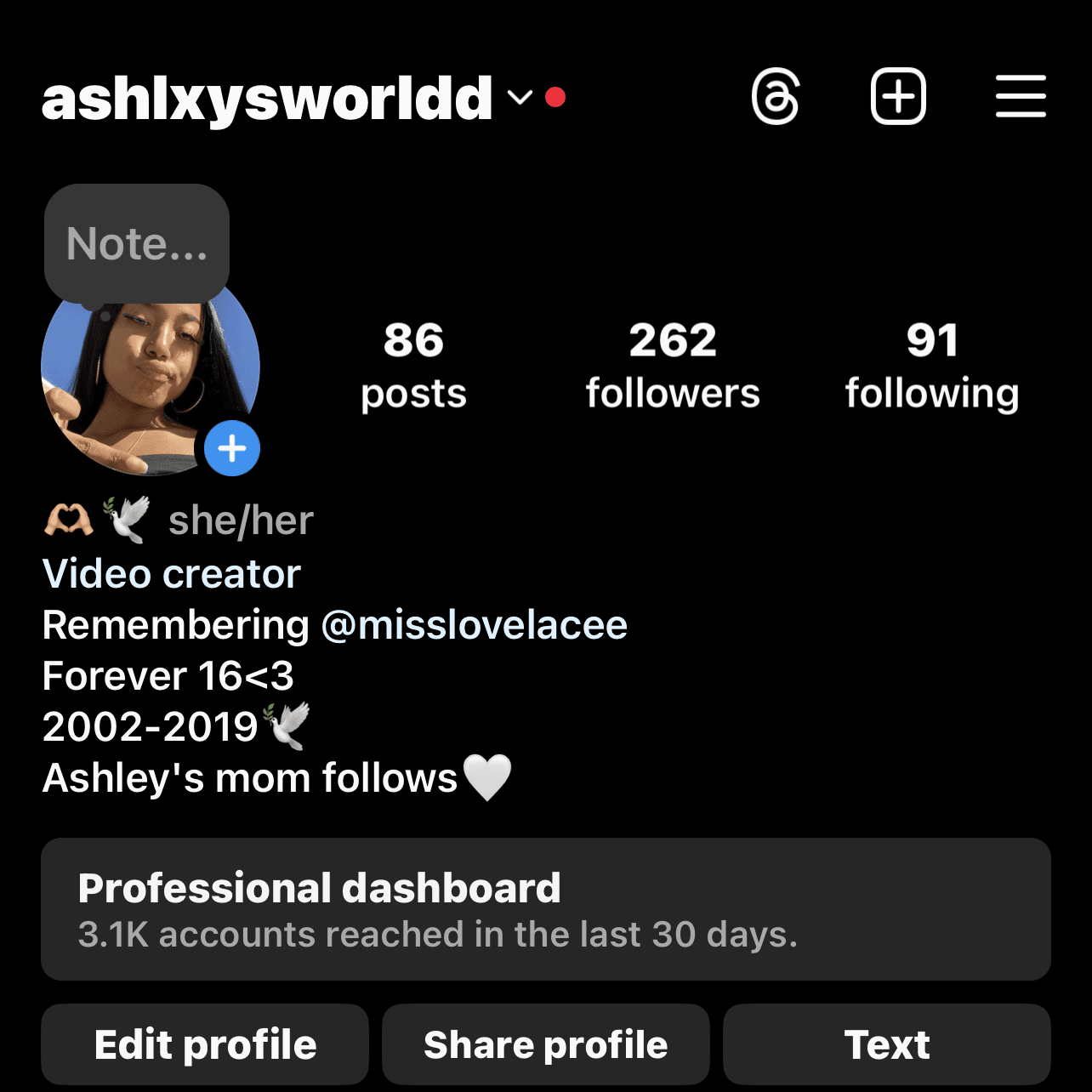 ashlxyworldd - memorial account
