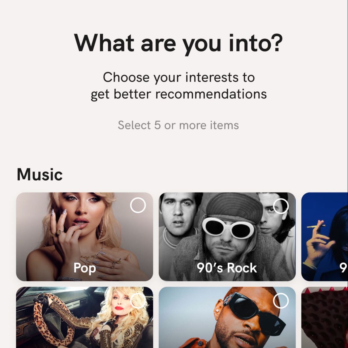Choose Interests - Pick at least 5 categories for a a new ‘For You’ section.