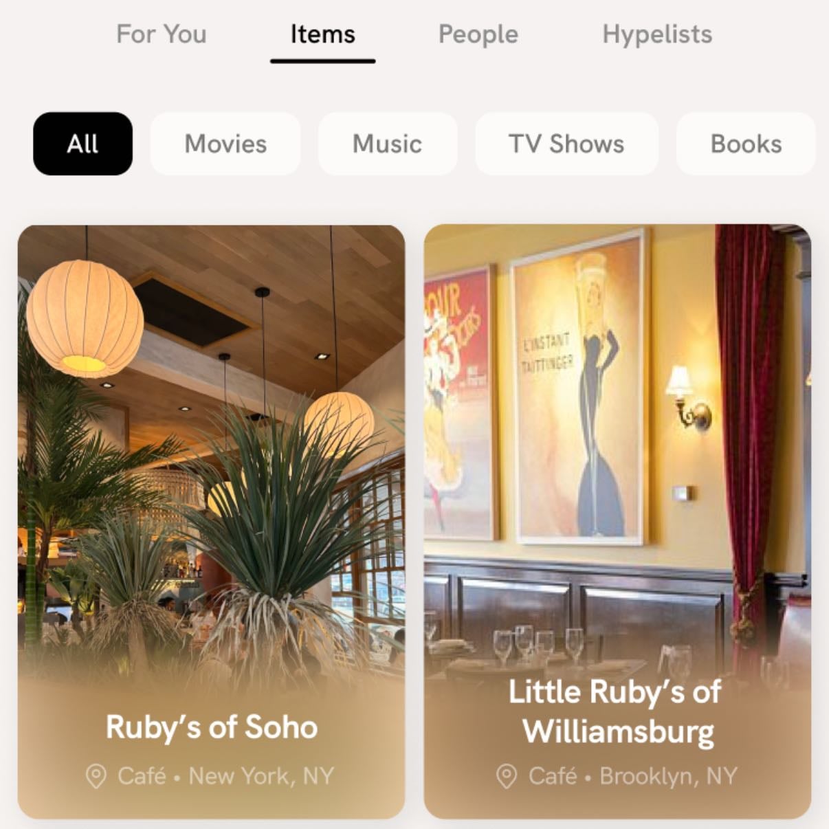 Search for items - Search for movies, TV shows, books, music and places - not only users and lists