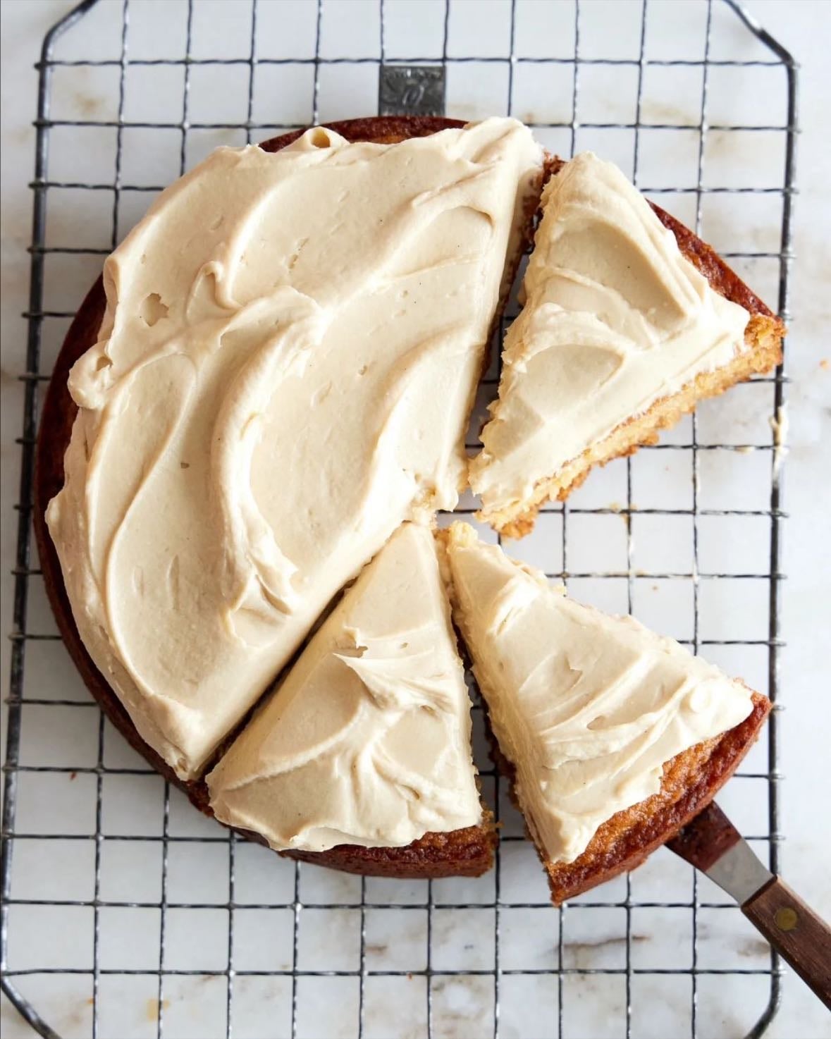 Vanilla honey cake with coffee cream cheese frosting