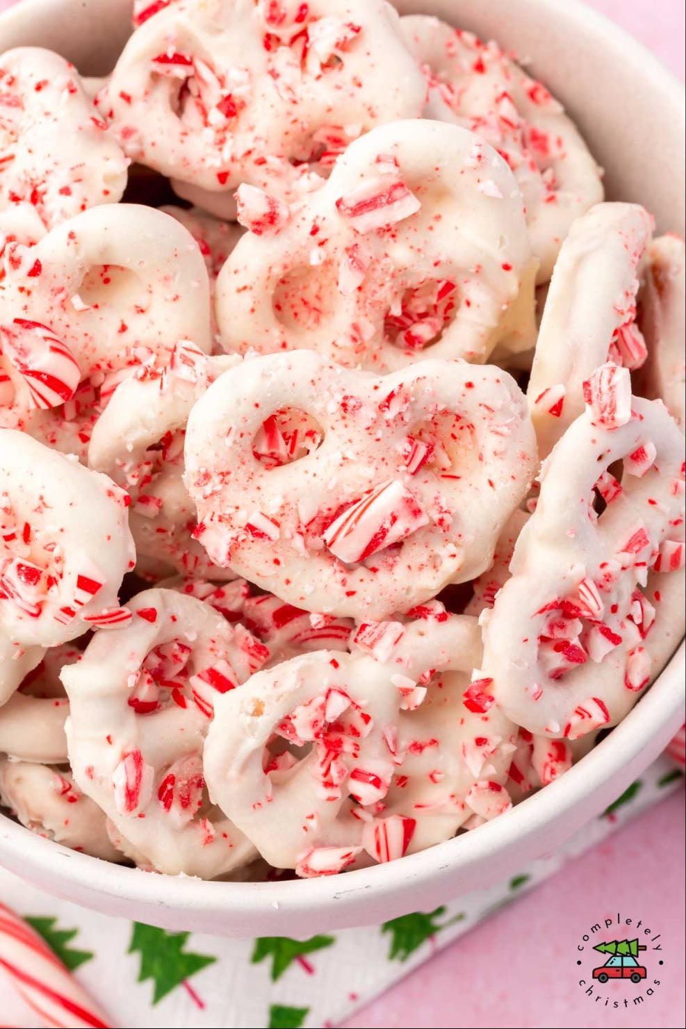 White chocolate peppermint pretzels