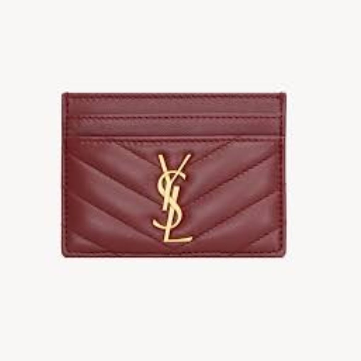 YSL - Cassandre matelassé card case in lambskin - color rouge merlot