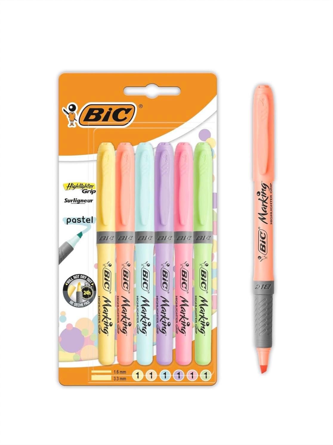 bic 6 count pastel highlighters