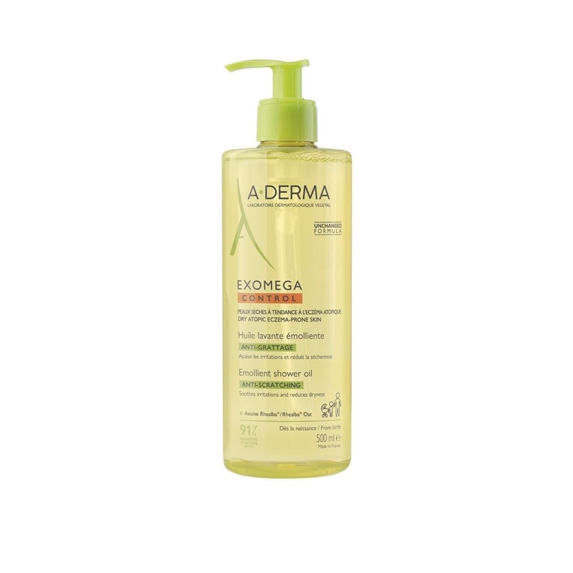 A-Derma Exomega Control Shower Oil - Gentle and soothing, perfect for dry or sensitive skin. Leaves skin hydrated and calm.