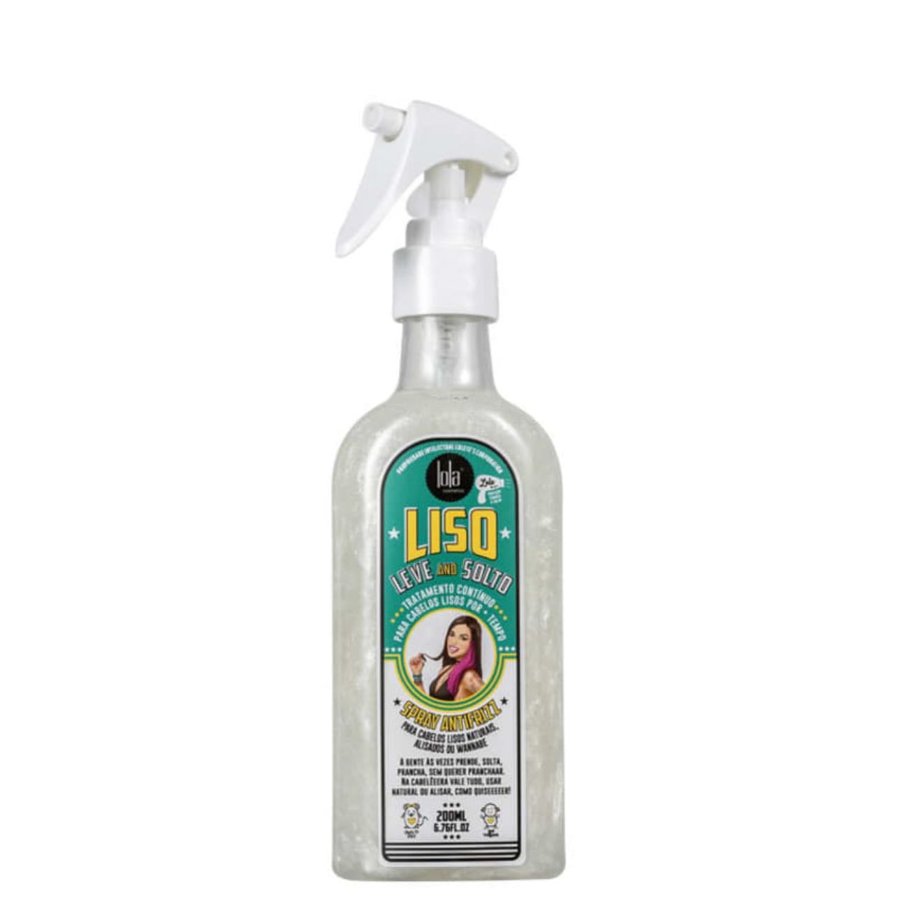 Spray Antifrizz Liso Leve And Solto Branco/Verde - Lola Cosmetics - 200ml;Efeito Anti frizz/Proteção térmica e solar/Fios leves/ Liso perfeito