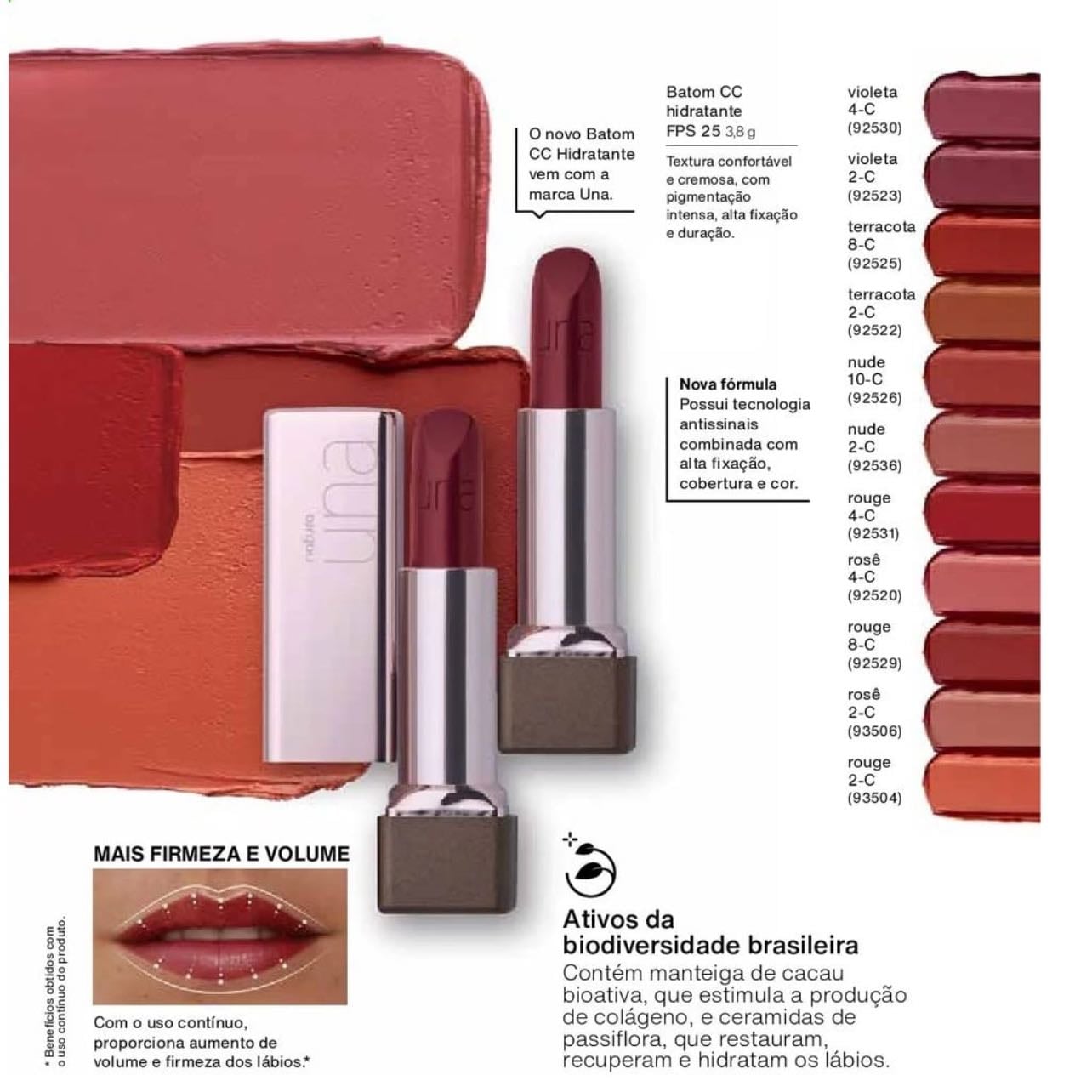 Batom CC Hidrante FPS 25 - Natura Una - Nude-2C; Rosé-4C; Nude-10C