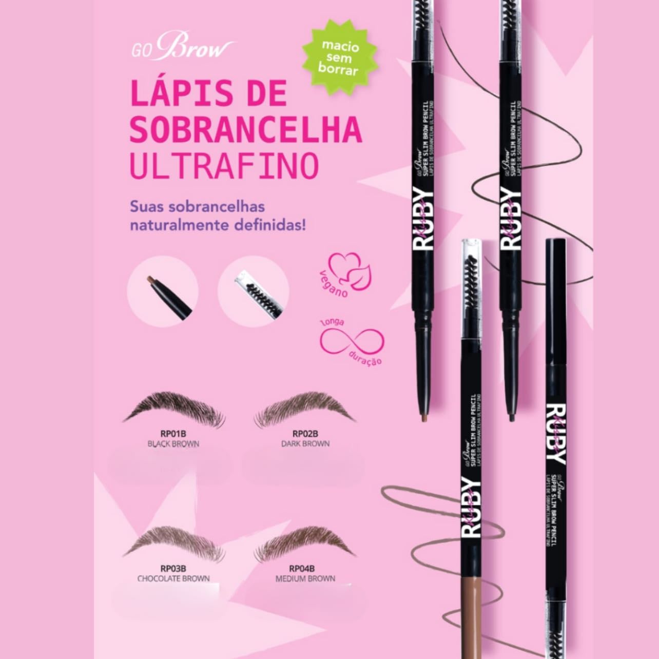 Lápis de Sobrancelha Go Brow Ultrafino - Ruby Kisses - Black brow/Dark brown;