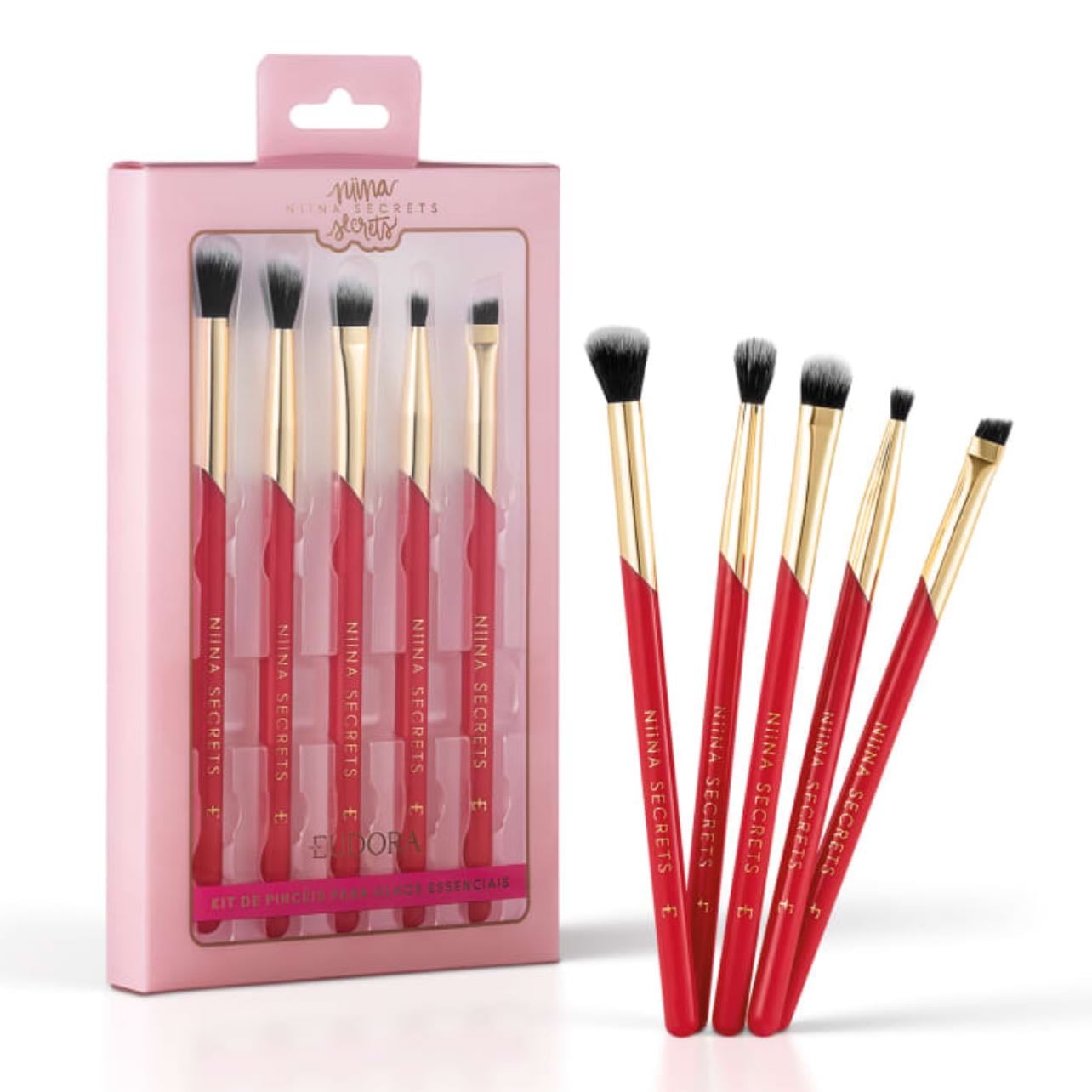 Kit de Pincéis para Olhos Essenciais - Niina Secrets
- Pincéis de Esfumar (grande, médio e pequeno), pincel de aplicar e um pincel chanfrado