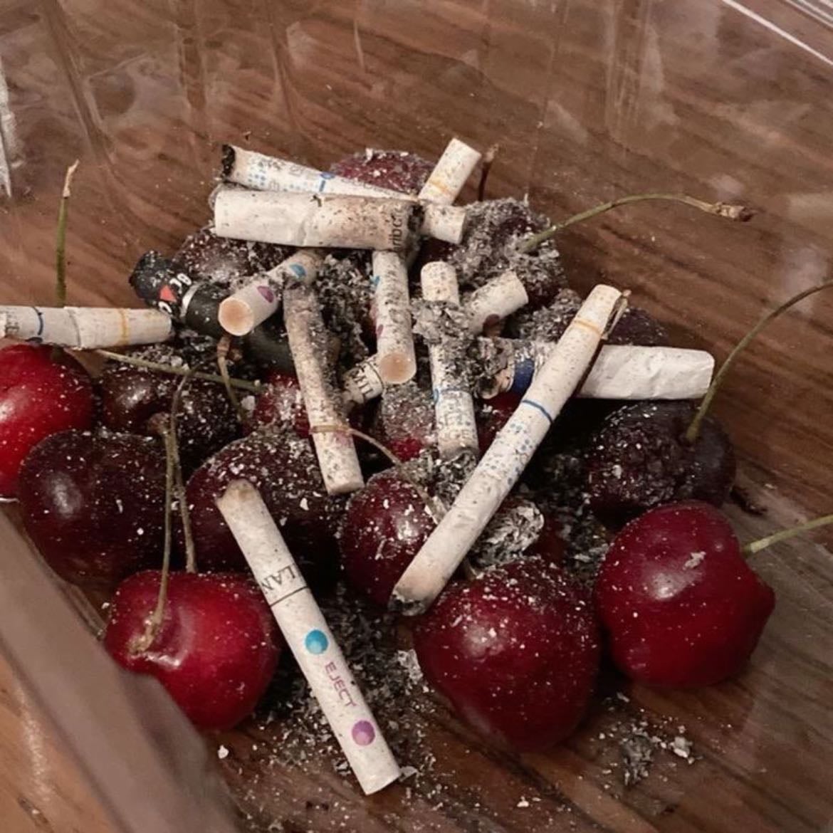 cherry stains and old cigarette ashes - they just make sense together
