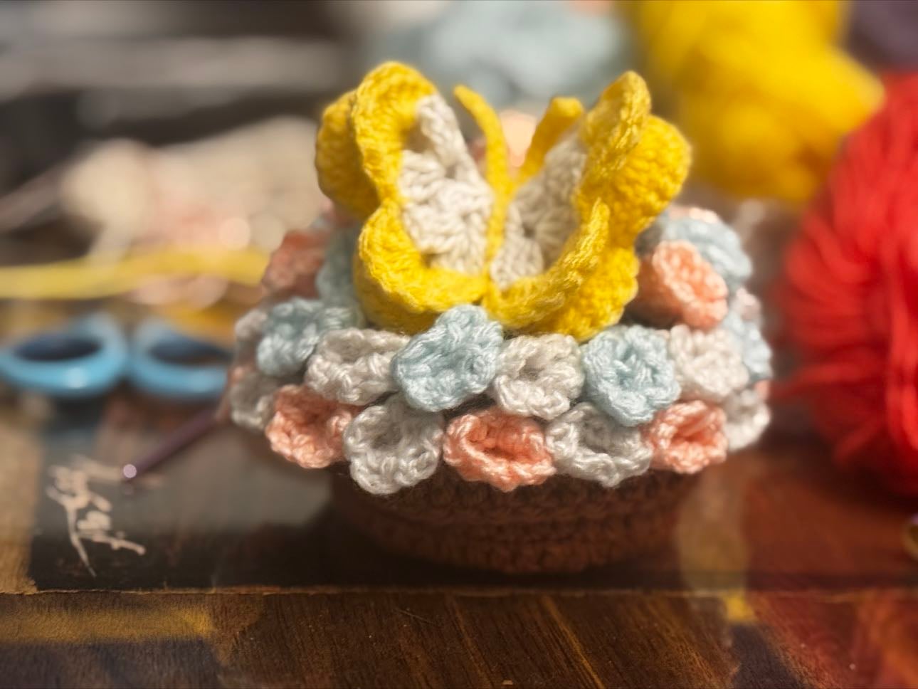 Flower Basket Coasters - Acrylic yarn