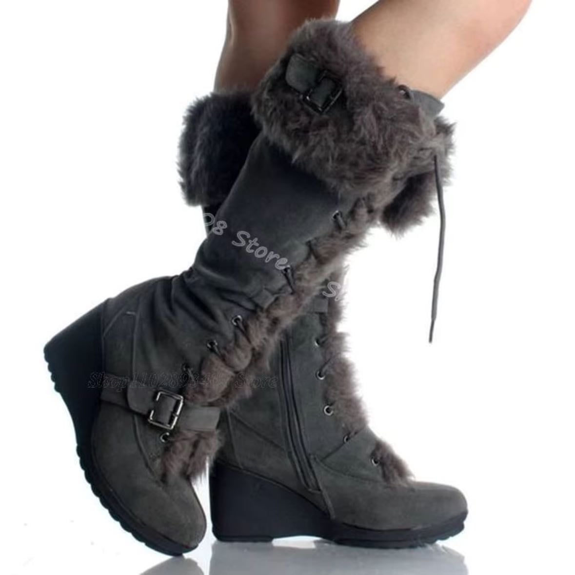 π fur knee high boots - brown