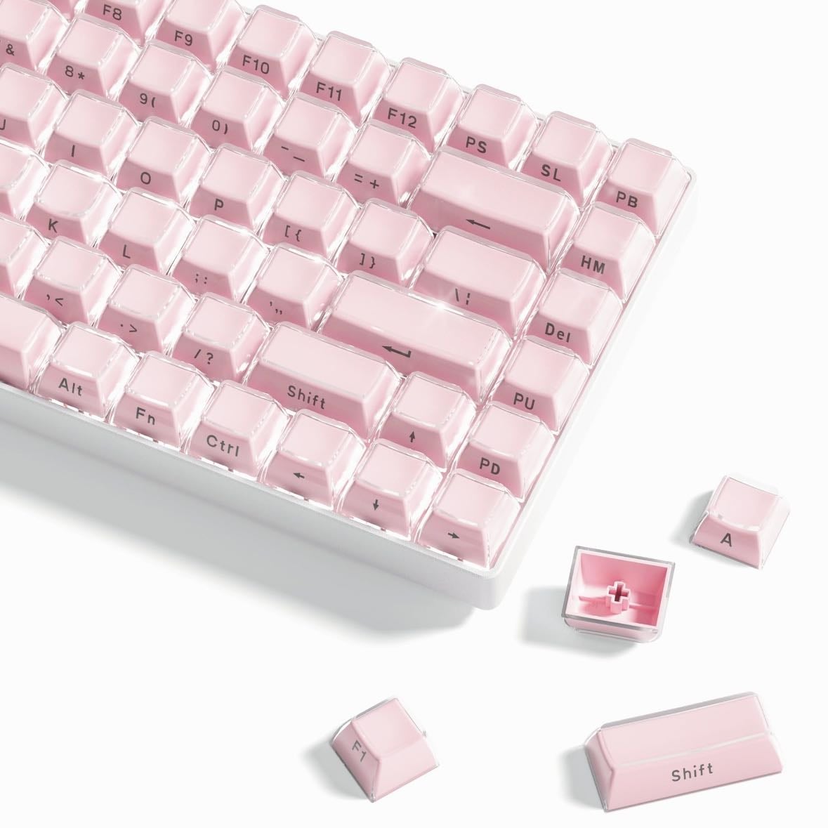 β‘β keycaps - womier Keycaps - Crystal Jelly Keycaps, Custom Keycaps 113 Keys, Side Printed Keyboard Keycaps OEM Profile Pink Keycaps for 61/68/84/87/98/100 Cherry Gateron MX Mechanical Keyboard, Pink