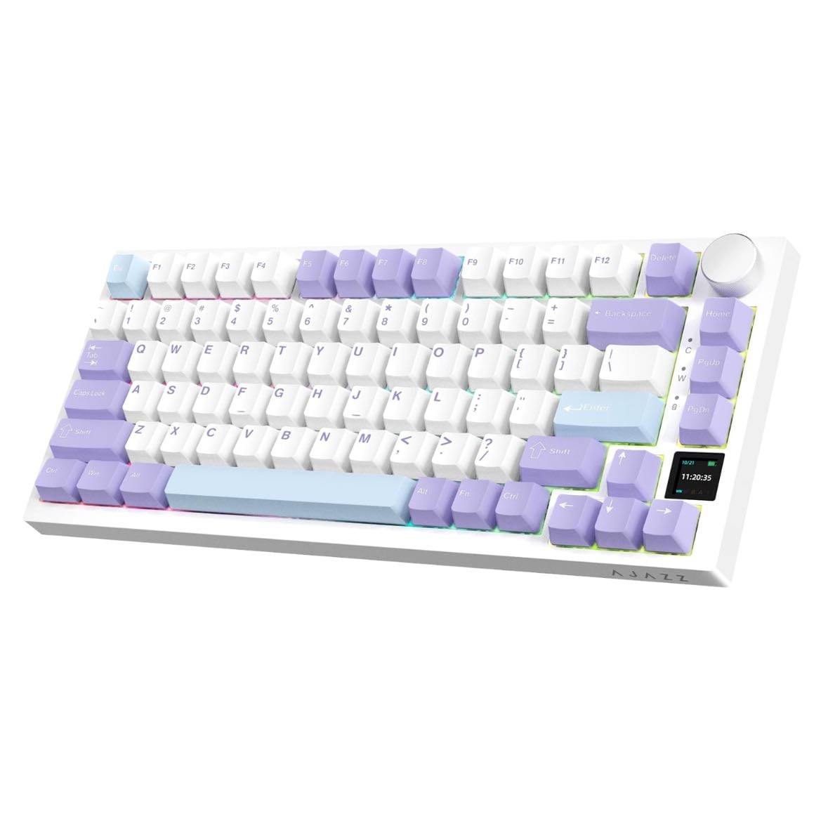 β‘β keyboard - A.JAZZ AK820Pro Gasket Mechanical Gaming Keyboard 75%,TFT Display&Knob,Bluetooth/2.4GHz/USB-C,Hot Swap,5-Layer Sound Absorbing Foams,RGB Backlit,4000mAH Battery for Mac/Win,Flying Fish Switch-Purple