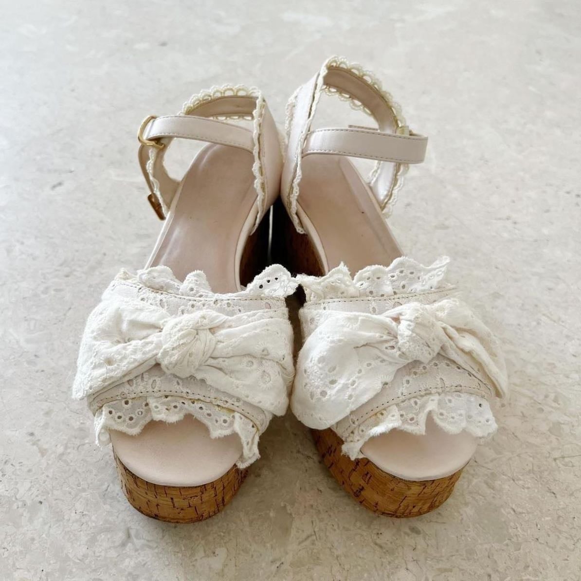 white lace wedges