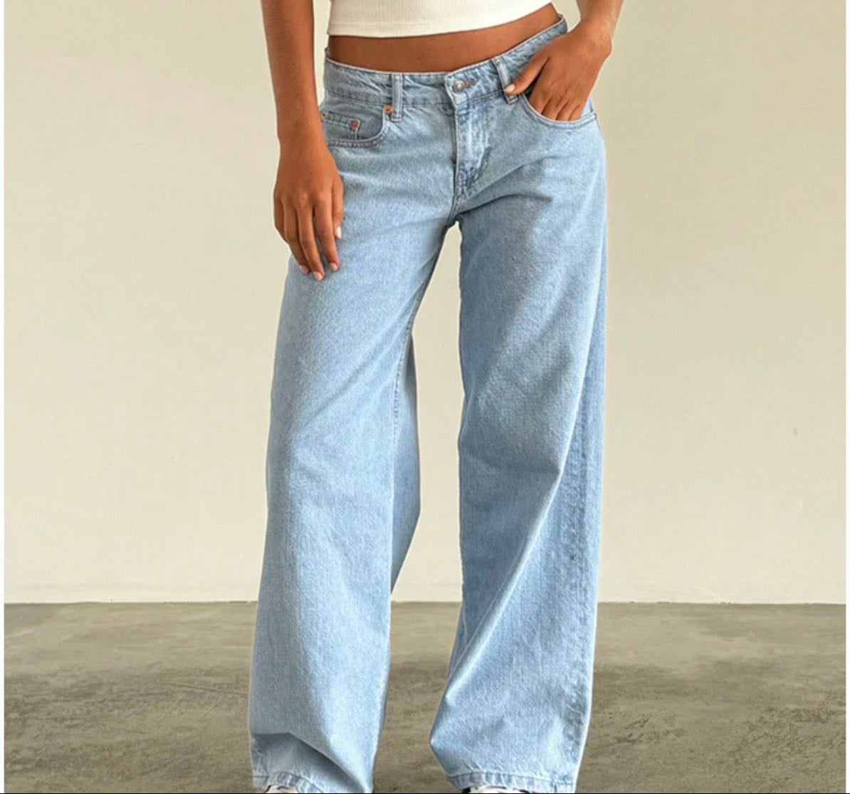 motel low rise baggy light blue jeans