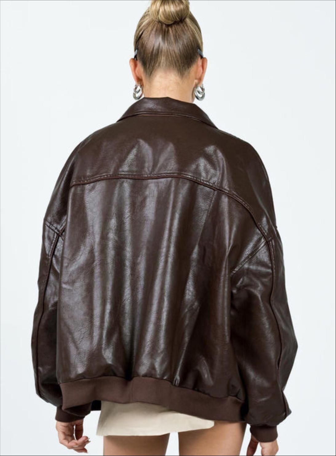 Vegan Leather Bomber Jacket - $160 | S/M | Coffee