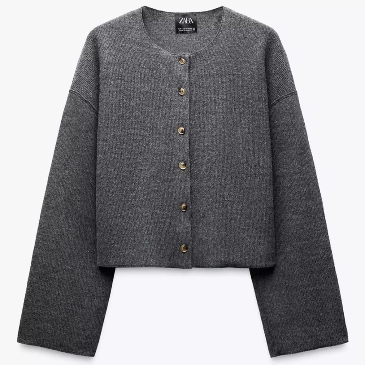 soft feel ribbed cardigan - size s, gray