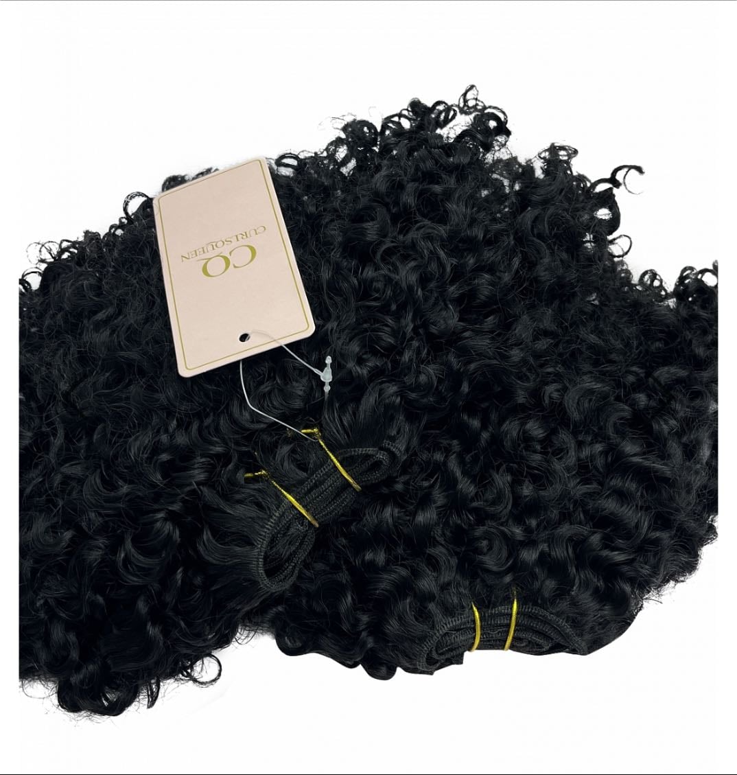 Natural Black Water Kinky Curly Bundle Weft Hair Extensions (3b/3c Hair Texture)