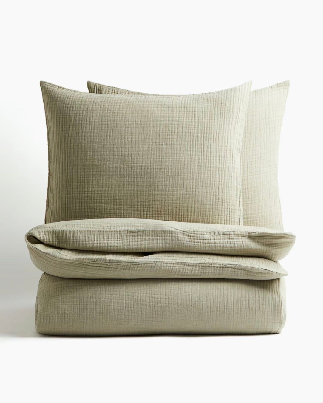 Parure de lit king size en mousseline - H&M - vert ancien clair