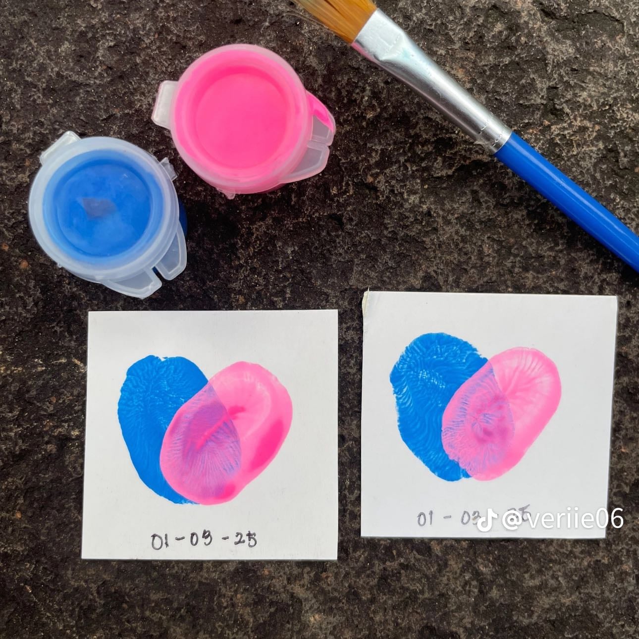 Thumb Cards🩵 - Two painted thumbs turned into a heart, put onto a small piece of paper to put in phone case.