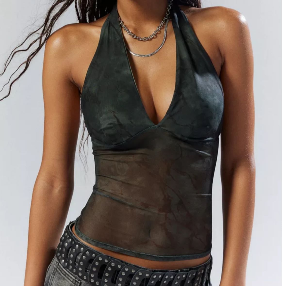 Silence + Noise Camellia Mesh Halter Top - urban