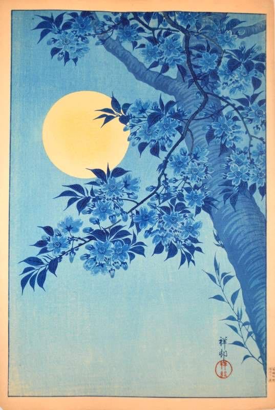 Flor de cerezo y luna llena by Ohara Koson - daily art