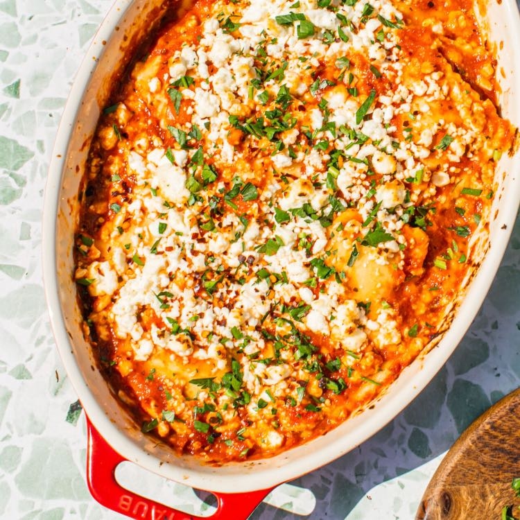 Feta stuffed ravioli