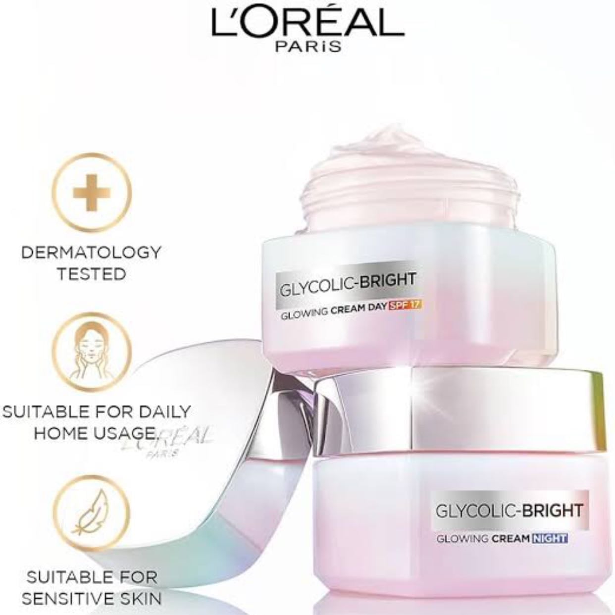 l’oreal glycolic bright glowing gel creams (day and night) - both for pkr 6278