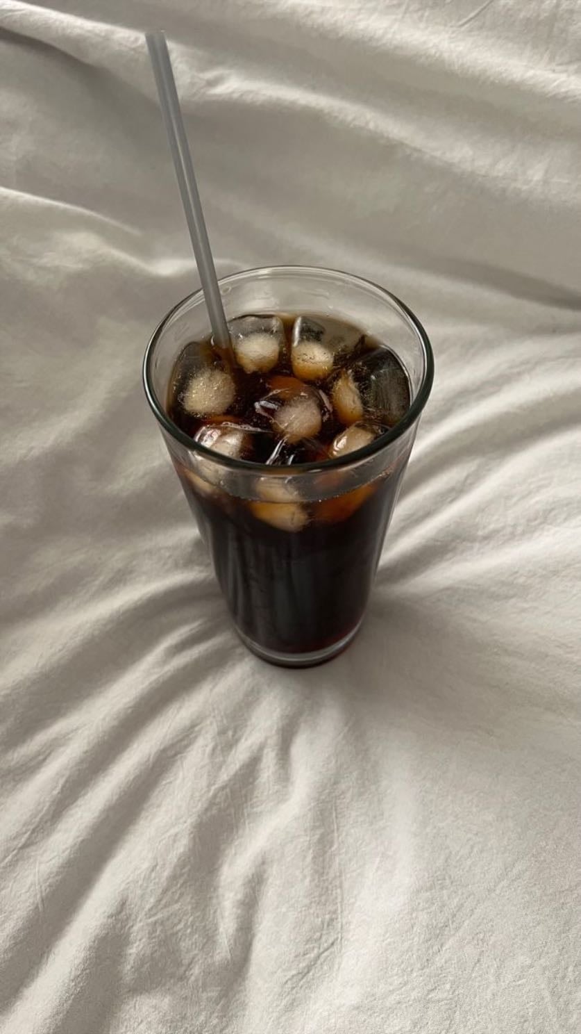 Drink something cute - Iced matcha, soda in a cute glass, water with ice cubes, hot cocoa