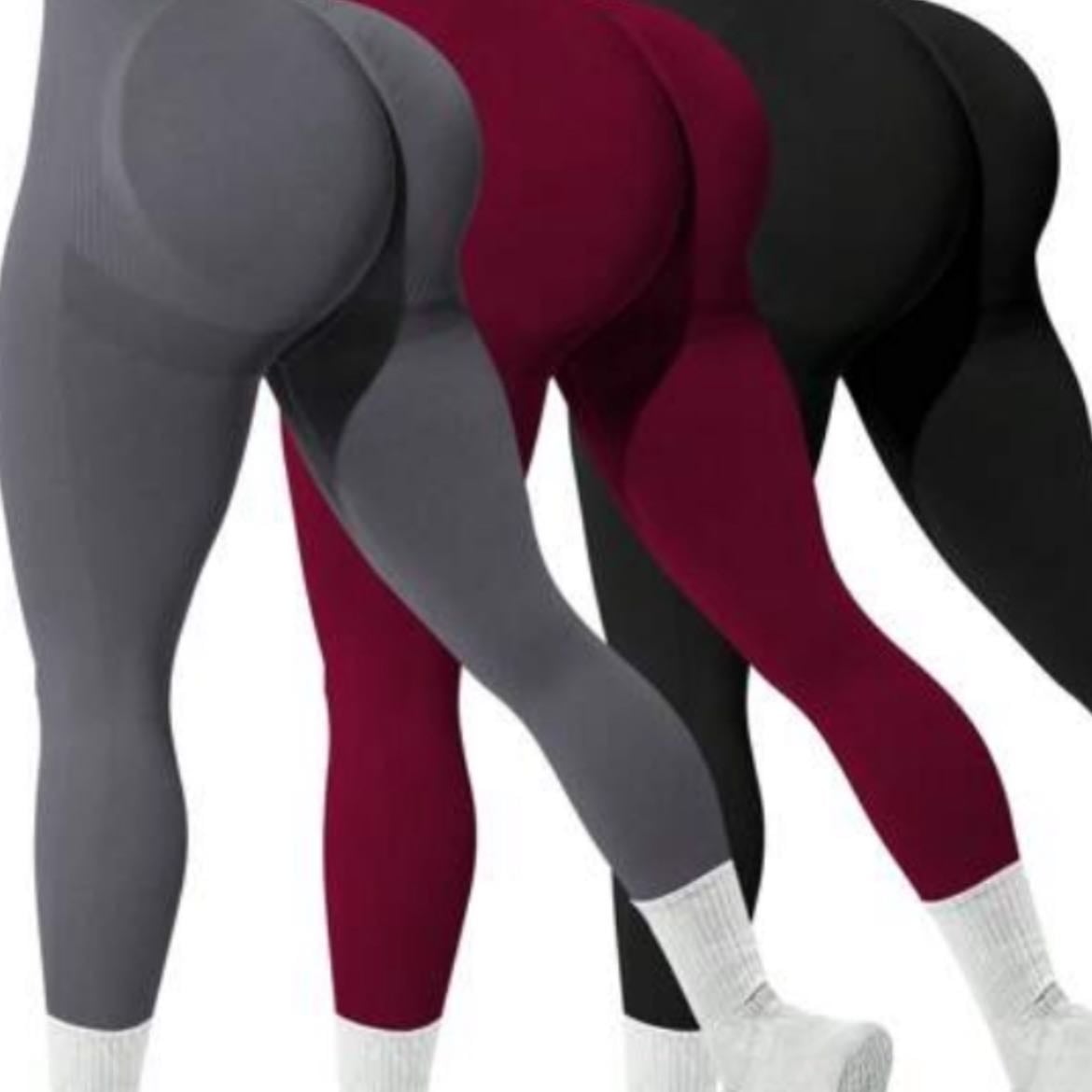 Calças Leggings Preta, Vermelho Escuro e Cinza Escuro - R$129,71