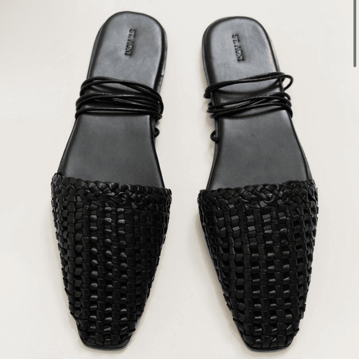 Macrame Mesh Tie Up Flats BLACK - St agni