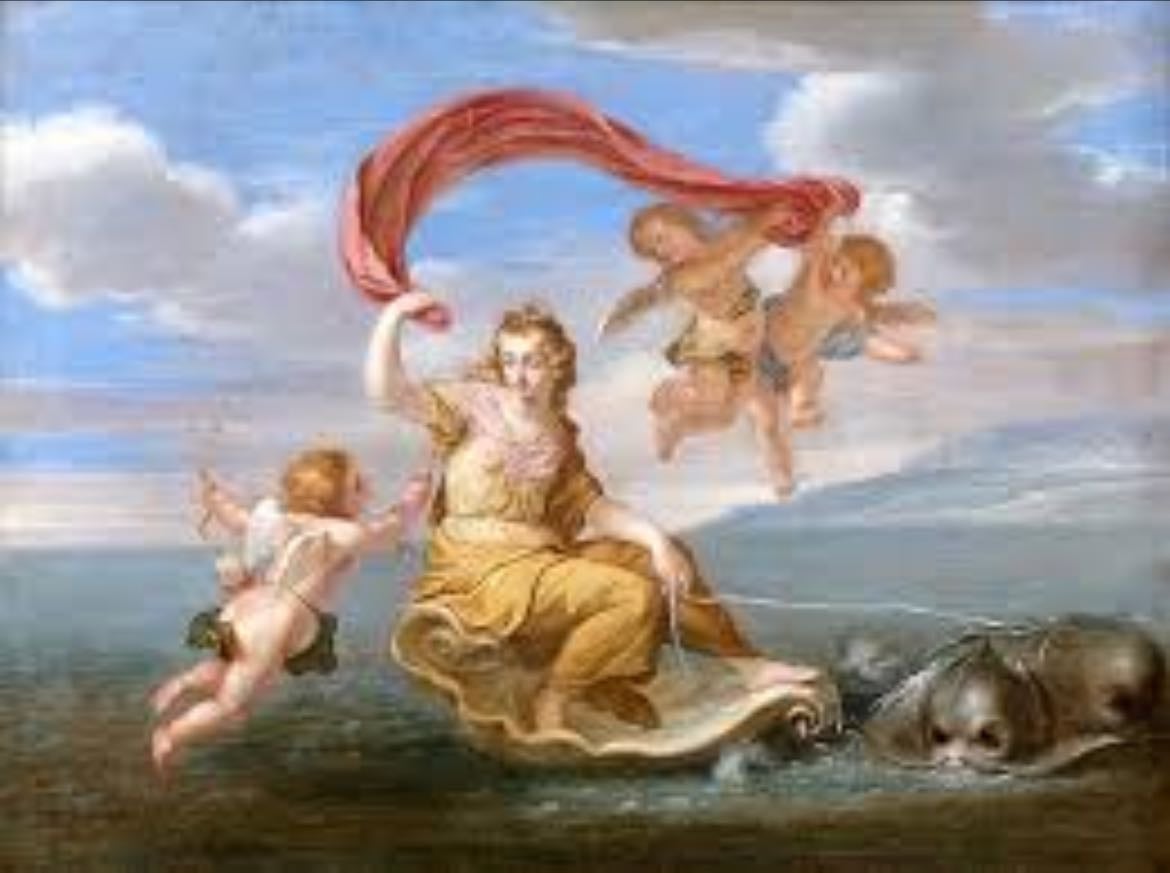 Amphitrite - The Greek goddess of the sea, wife of Poseidon, and a Nereid
Roman form: Salacia
