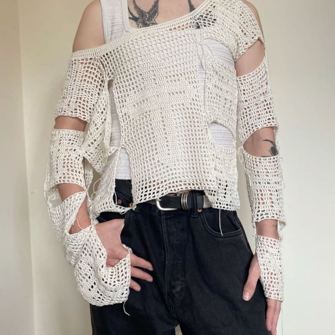 Cross filet patchwork jumper
