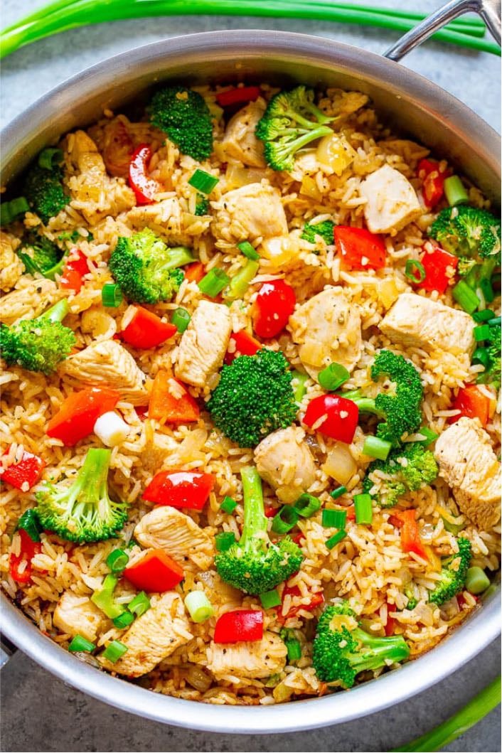 vegetable-pan with chicken and organic rice