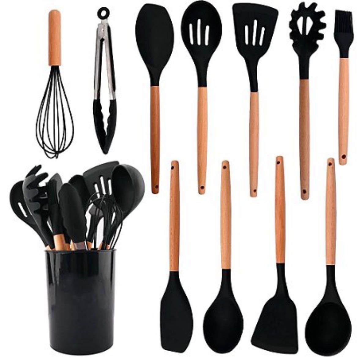 utensílios - concha, escumadeira, espátula, colher grande, pegador