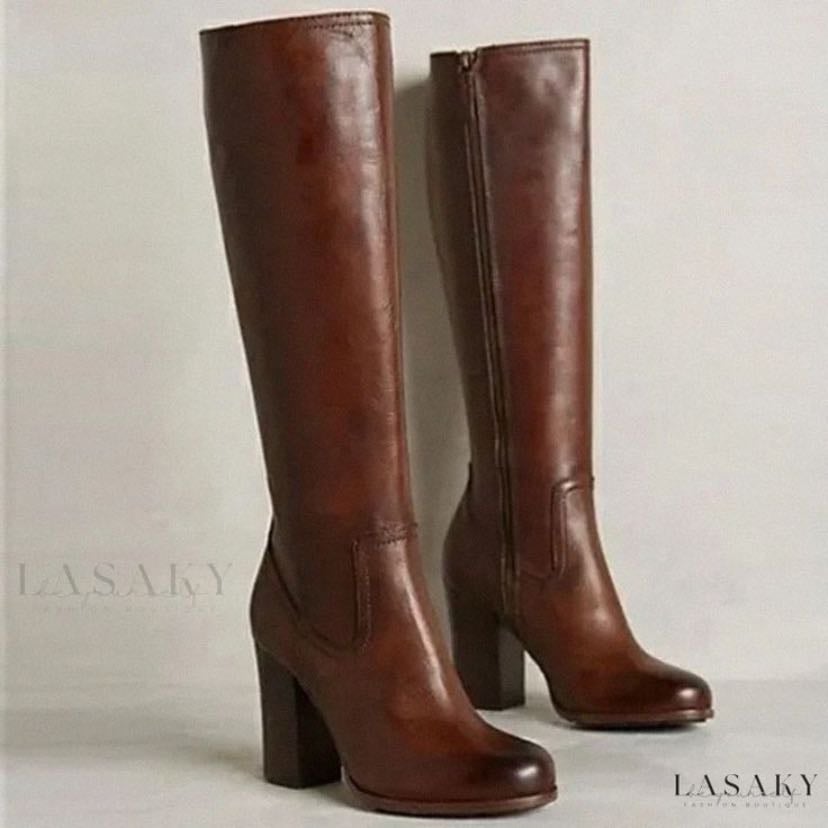 Lasaky – Side Zipper High Chunky Heel Fashion Boots