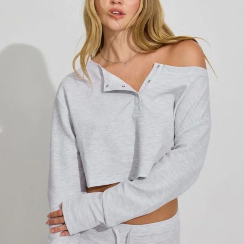 Garage Loose Long sleeve - Waffle Grey half button