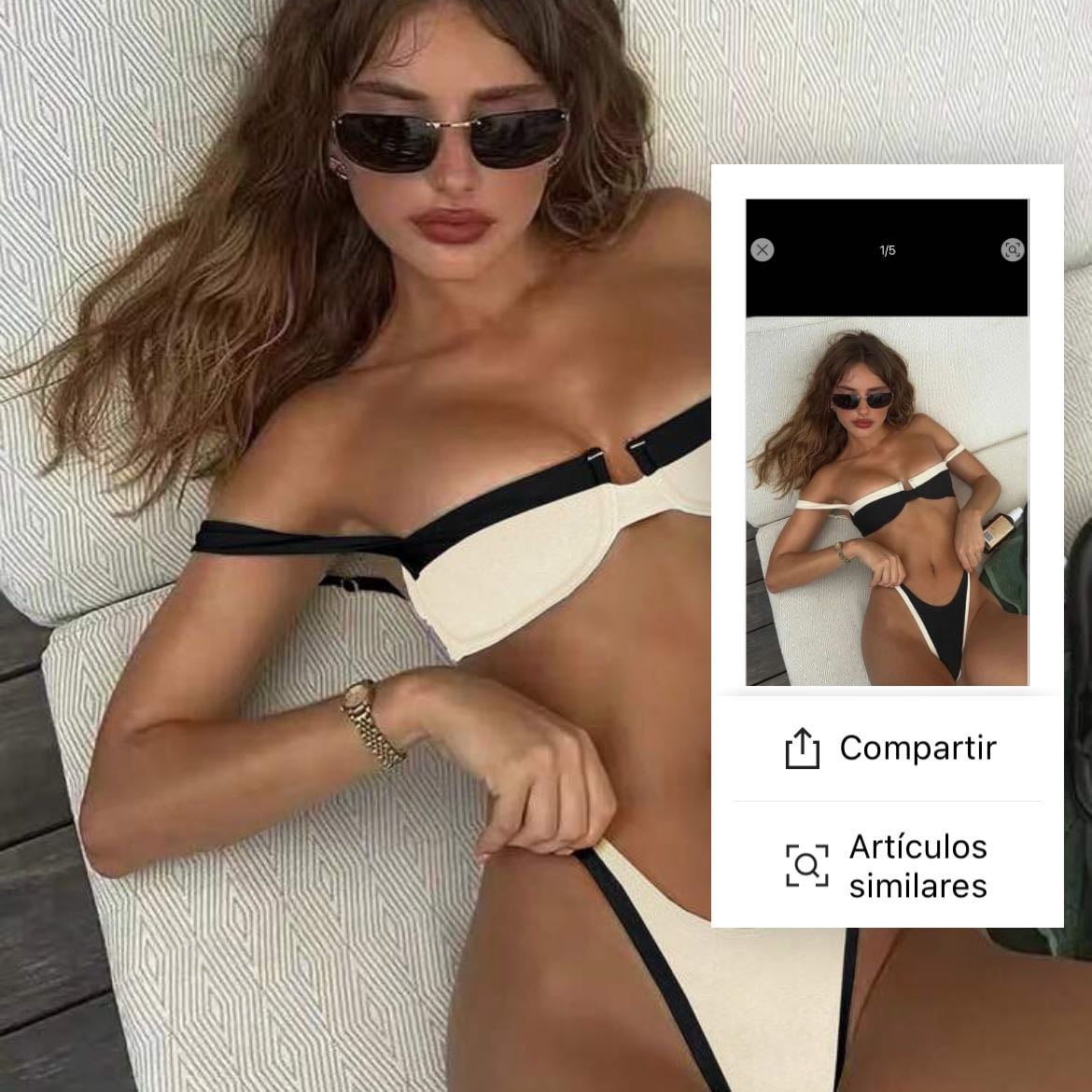 Beige and white swimsuit