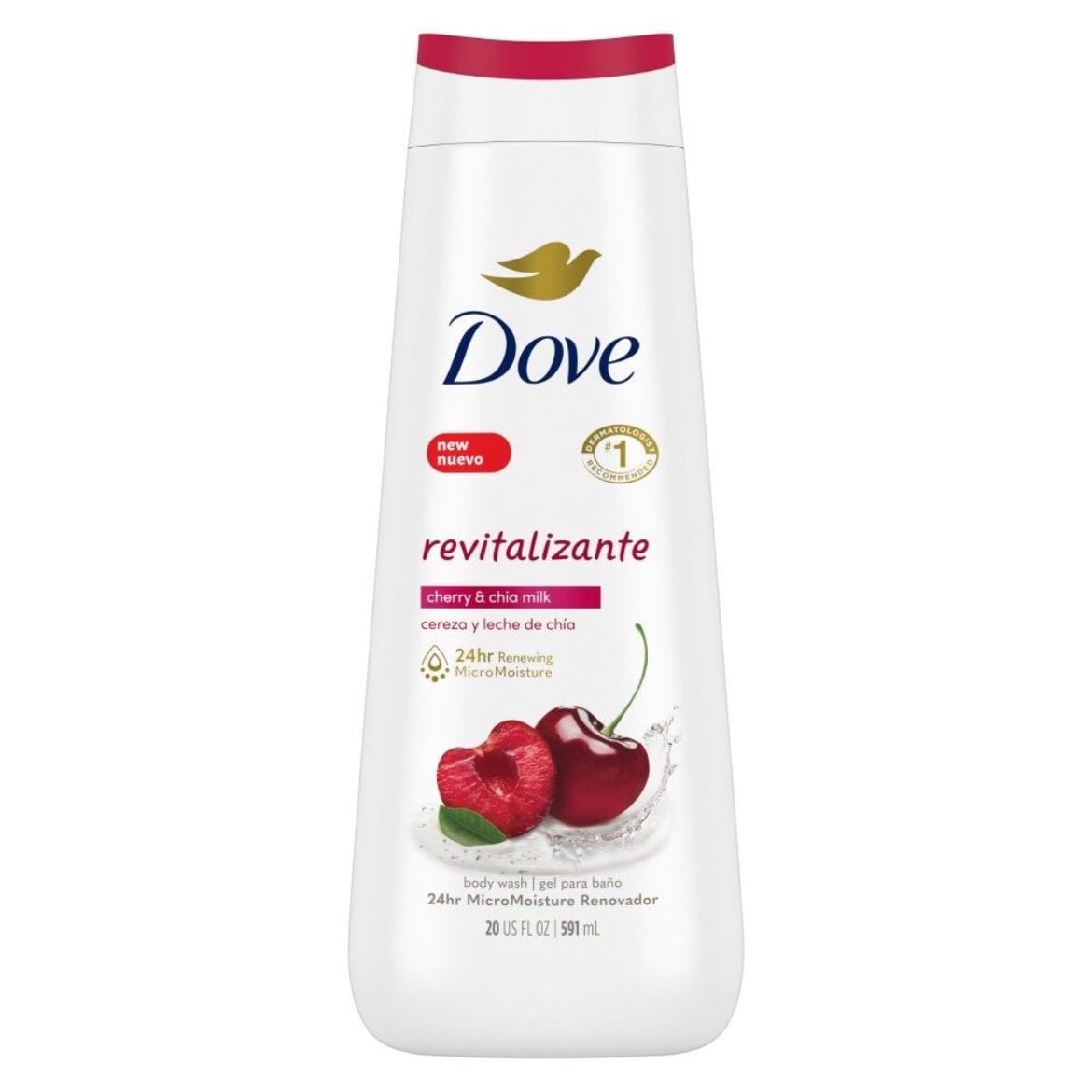 Gel de baño - Dove revitalize body wash cherry: Gel de baño revitalizante con extractos de cereza 🍒 y leche de chía