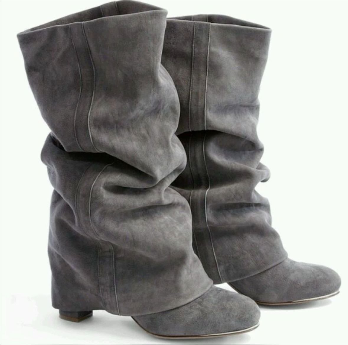 Chloe Suede Heel Covered Boots - Gray
